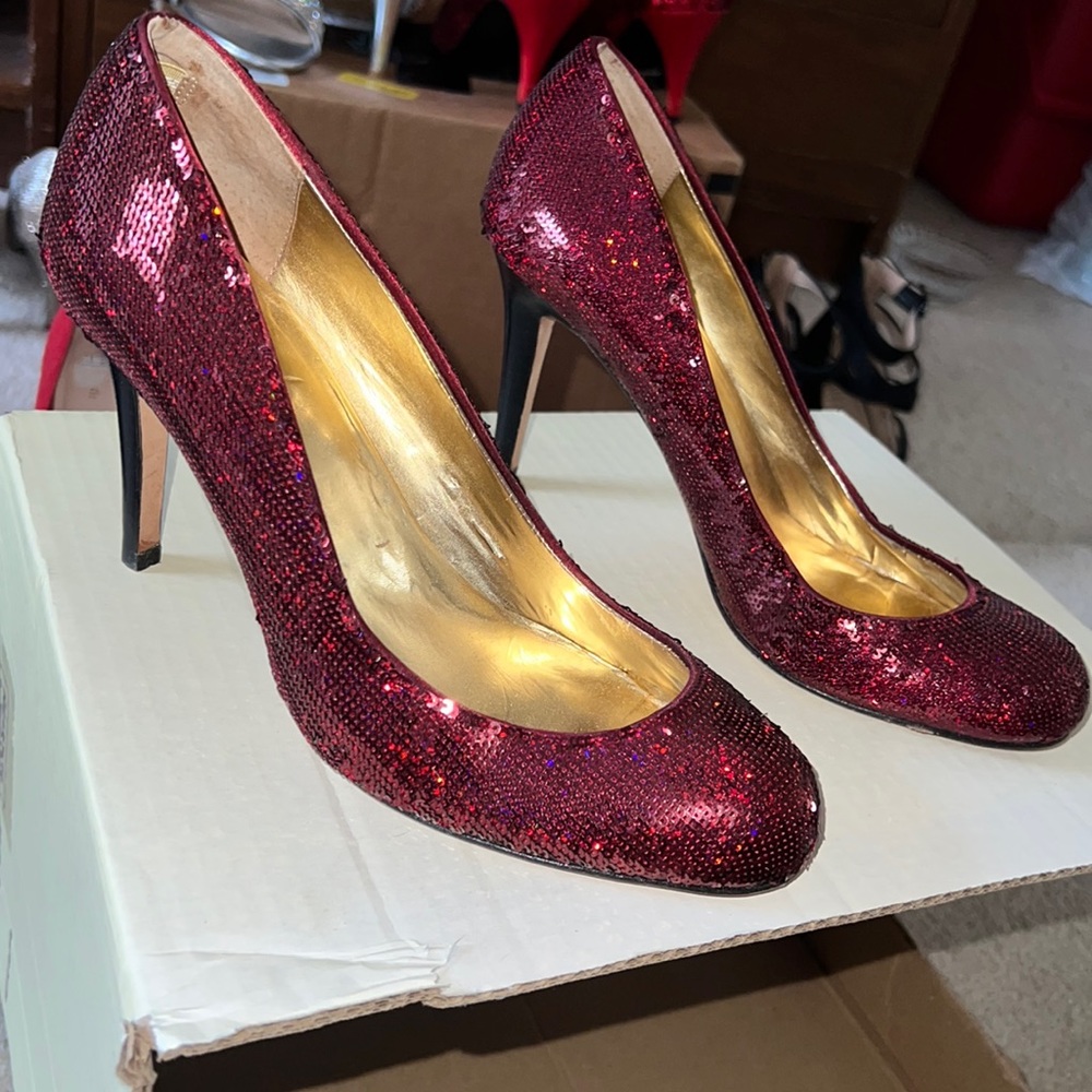 Ruby Red Sequin Heels - image 6